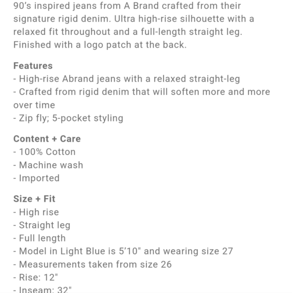 NWT Abrand A Carrie High Rise Jean in Millie Relaxed Fit 27 - Picture 12 of 12